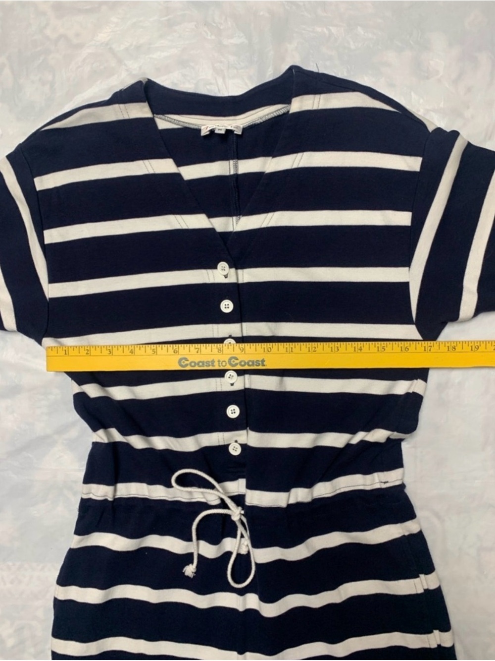 Talbots Vintage Navy Blue White Striped Nautical Preppy Romper (100% Cotton) - Picture 4 of 9